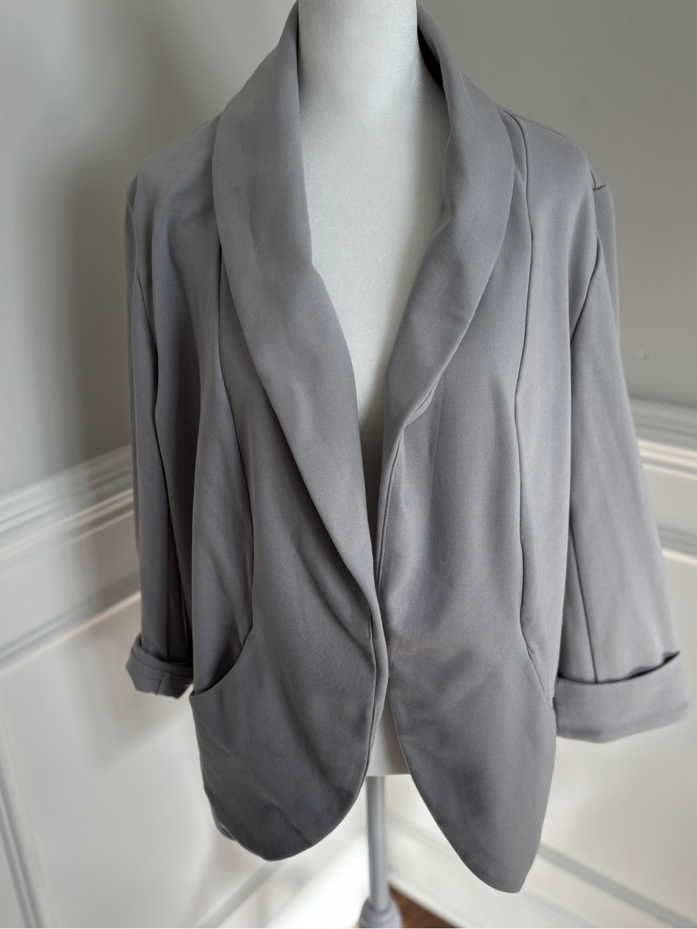 HALARA Gray Open-Front Draped stretchy knit Blazer / jacket / cardigan - Picture 1 of 7